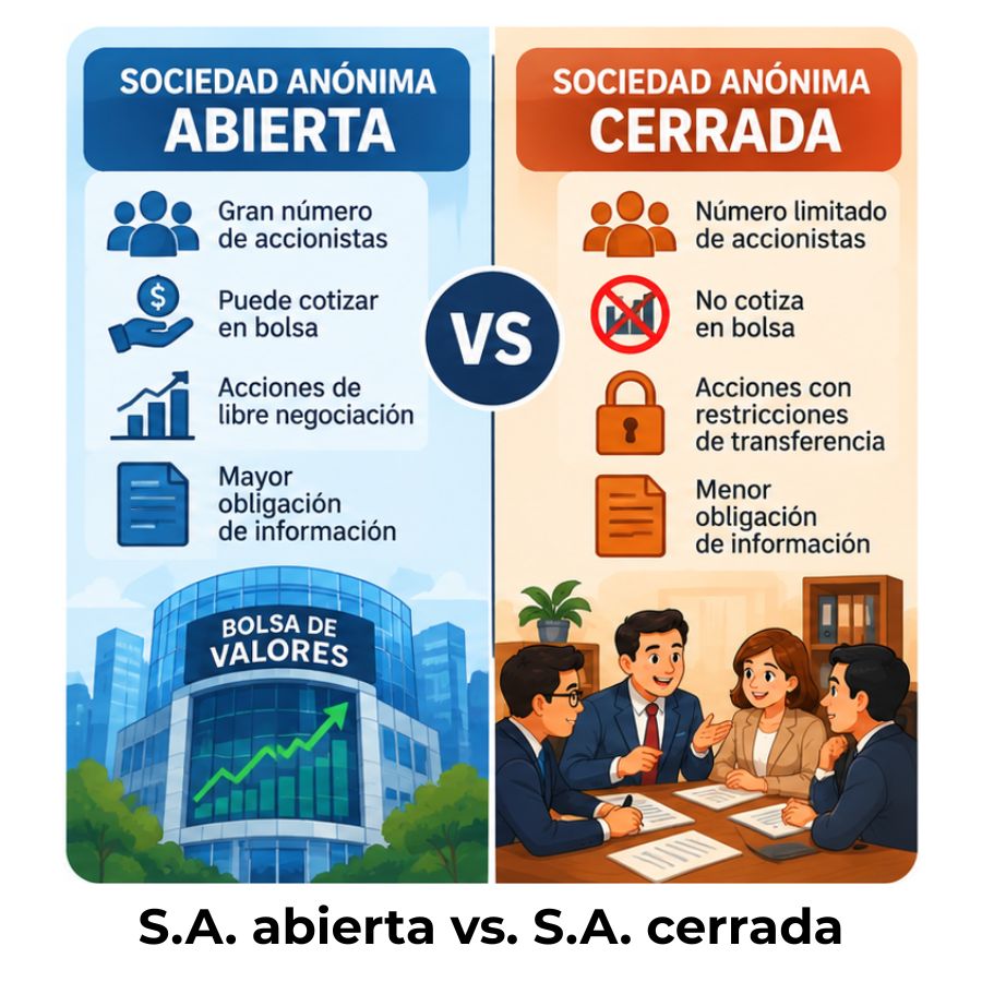 diferencia entre sociedad anónima abierta y cerrada